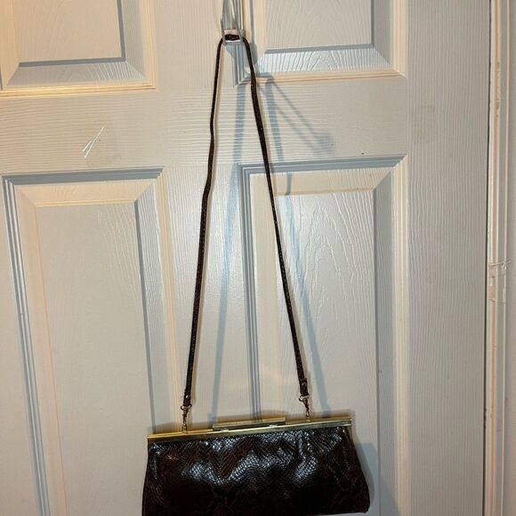 Vintage Tanner made in Italy leather shades of Brown snake skin prints clutch - Picture 6 of 10